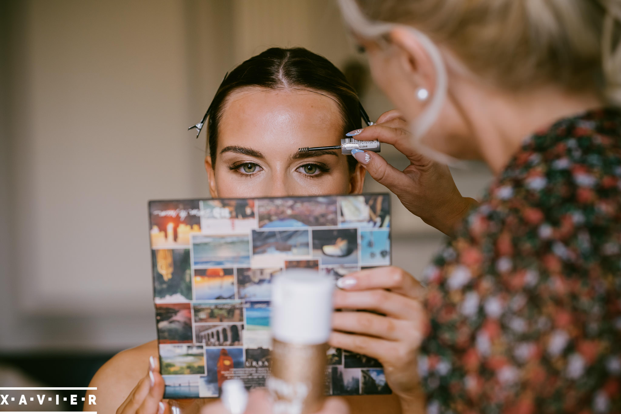 bride has her eye lashes made at swinton park wedding venue ripon