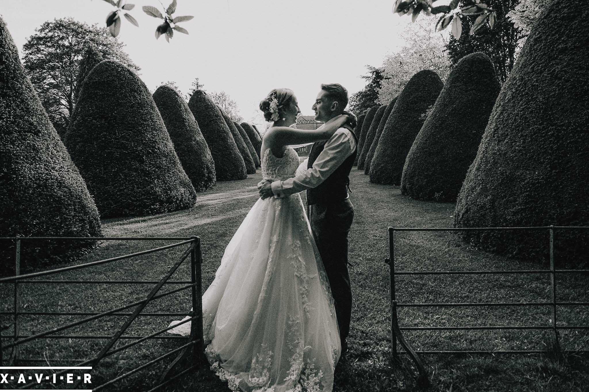 bride and groom in the gardens