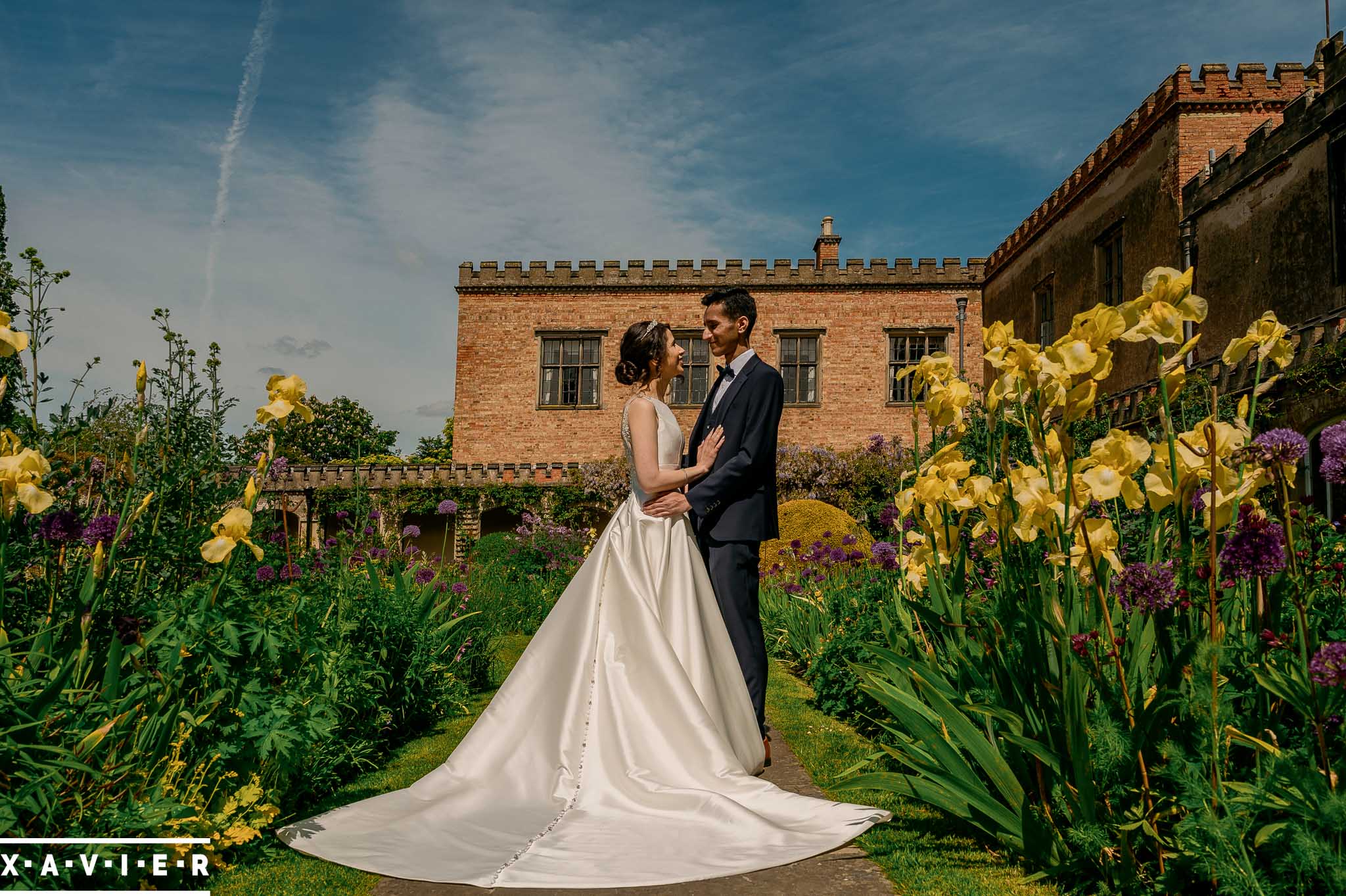 bride and groom in the courtyard