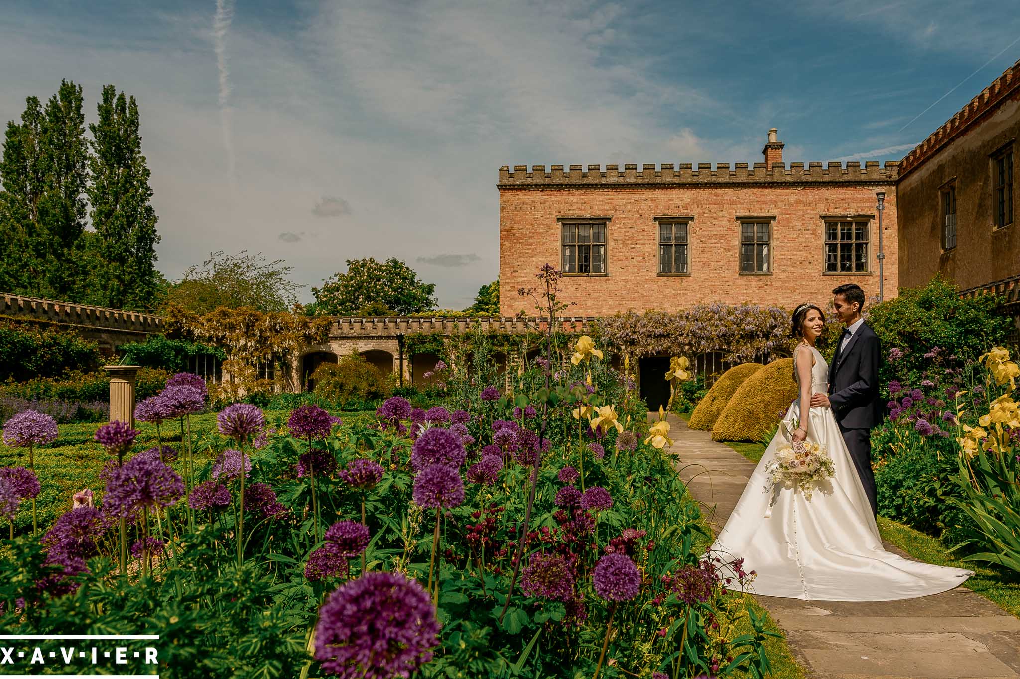 Bride and groom in the courtyard